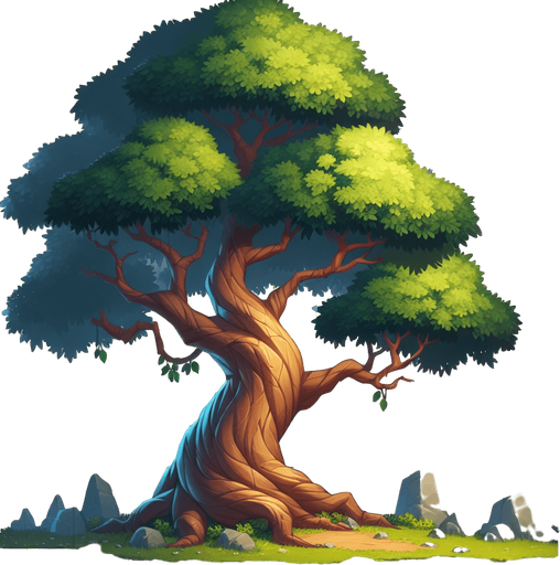 Big tree.
Single Game Texture.  In-Game asset.  2d.  Blank background.  High contrast.  No shadows
