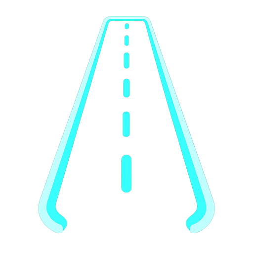 a vertical neon lane with perspective.
In-Game asset.  2d.  High contrast.  No shadows