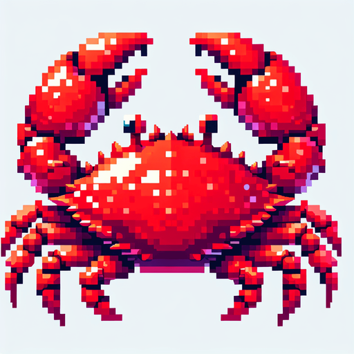 15 bit image red crab.
Single Game Texture.  In-Game asset.  2d.  Blank background.  High contrast.  No shadows