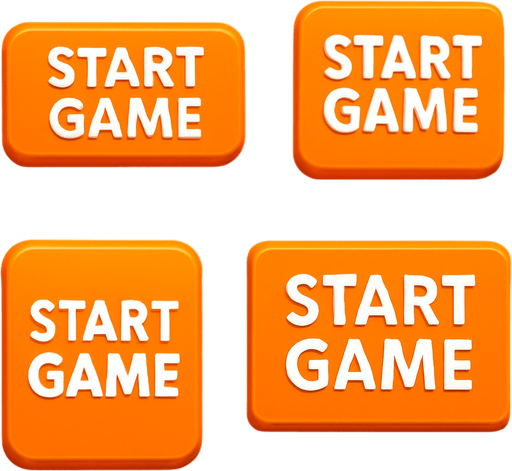 Pack of different rectangle button of "START GAME" the two words on one line, orange button with white text
In-Game asset.  High contrast.  No shadows. 3D