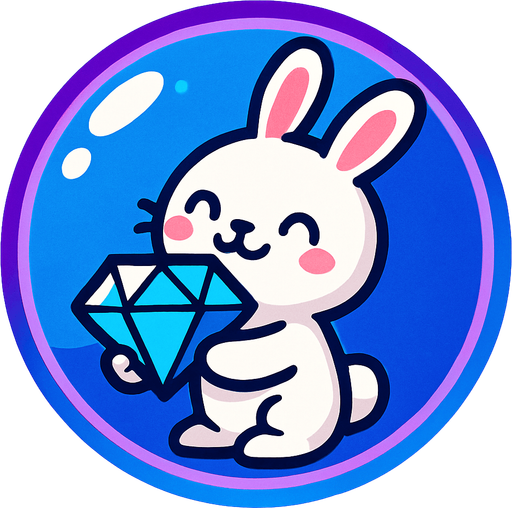 a bubble with a cute rabbit holding a diamond stone like a troffy.
In-Game asset.  2d.  High contrast.  No shadows