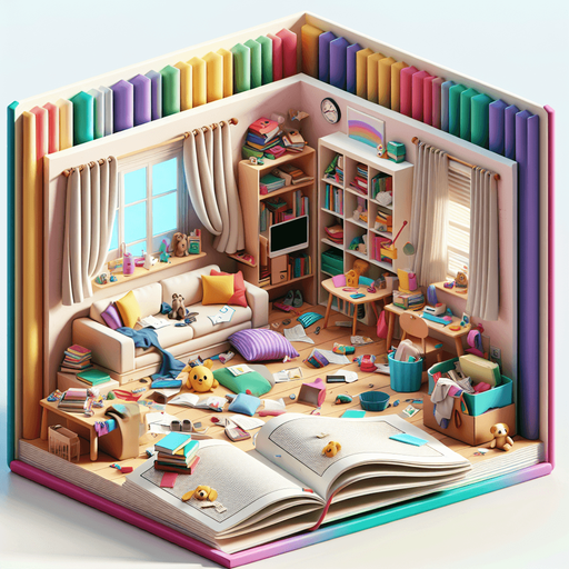 dağınık bir oturma odası, odanın içinden görünüm. 3d renkli anime, çizgi film