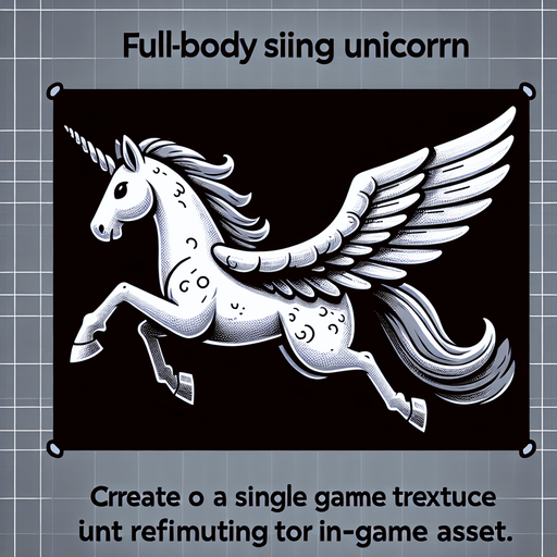 Flying unicorn fullbody sideview.
Single Game Texture. In-Game asset. 2d. Blank background. High contrast. No shadows.