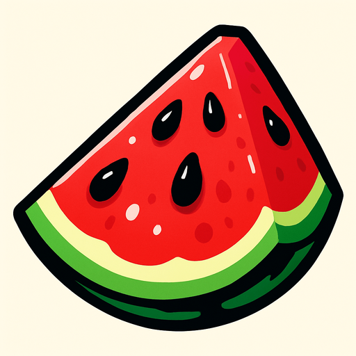 watermelon slice juicy.
In-Game asset.  2d.  High contrast.  No shadows