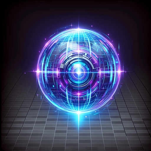 A glowing neon energy orb, futuristic collectible, electric blue and violet gradients, soft light emission, metallic core, floating in mid-air over a digital grid, emitting holographic particles, synthwave cyberpunk aesthetic, ultra-high definition, transparent background..
Single Game Texture.  In-Game asset.  2d.  Blank background.  High contrast.  No shadows