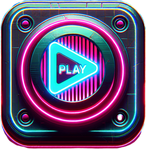 A big button that say Play to start playing a game. Use neon cyberpunk style..
Single Game Texture. In-Game asset. 2d. Blank background. High contrast. No shadows.