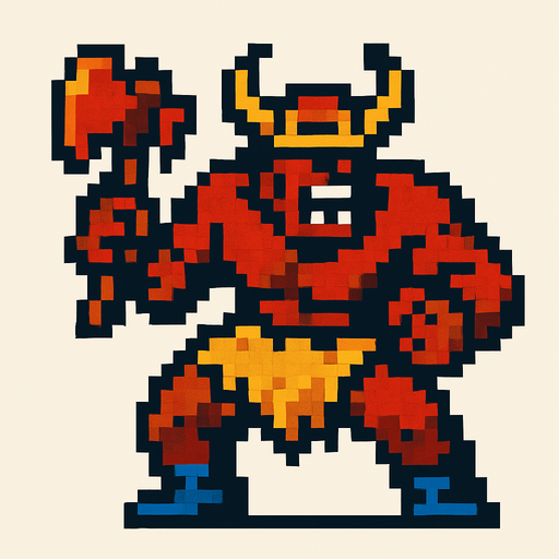 berserquer de pixeles.
In-Game asset.  2d.  High contrast.  No shadows