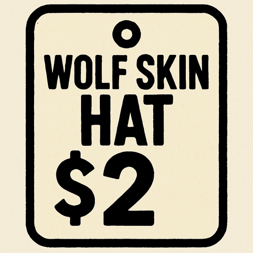 price tag that says wolf skin hat $2.
In-Game asset.  2d.  High contrast.  No shadows