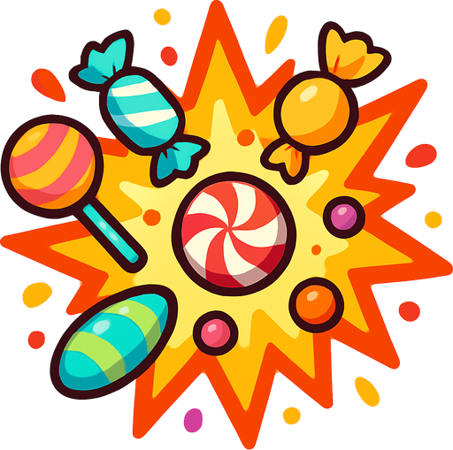 Candy explotion.
In-Game asset.  2d.  High contrast.  No shadows