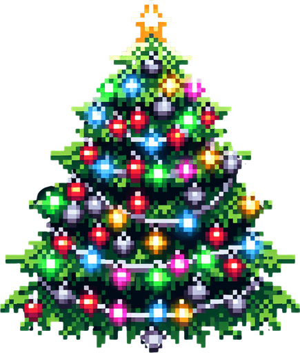A christmas tree. Pixelart. Single Game Texture. In-Game asset. 2d. Blank background. High contrast. No shadows.