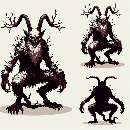 Eerie Christmas-inspired krampus doll sitting similar to a resident evil
Single Game Texture. In-Game asset. 2d. Blank background. High contrast. No shadows.
