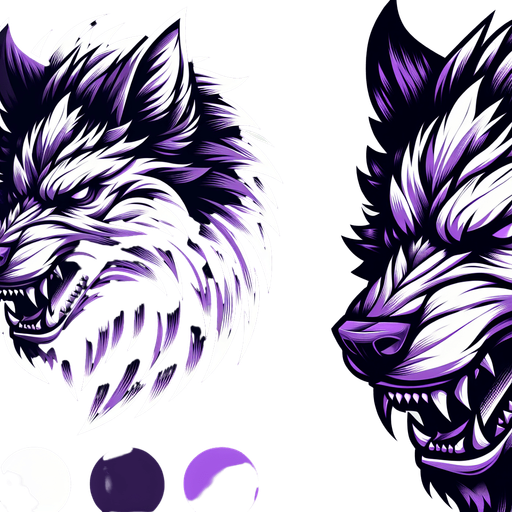 stylized purple  werwolf head.
Single Game Texture. In-Game asset. 2d. Blank background. High contrast. No shadows.