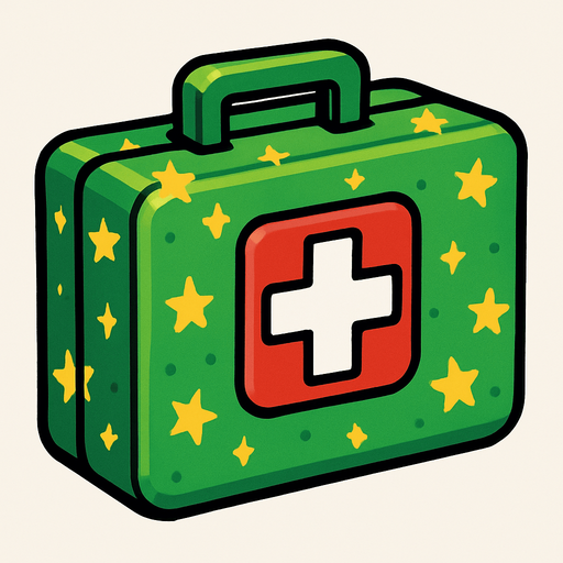 Un botiquín de color verde con estrellitas.
In-Game asset.  2d.  High contrast.  No shadows