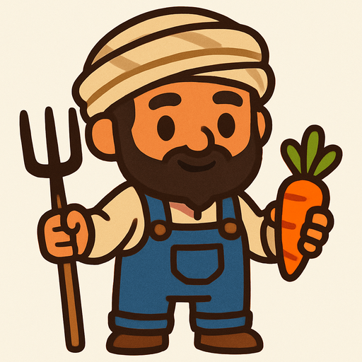 A cute middle eastern farmer character.
In-Game asset.  2d.  High contrast.  No shadows