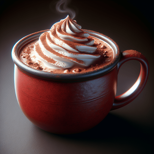 photorealistic red mug of hot chocolate.
ows.