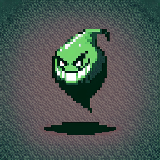 pixel art of a floating grinch monster . Single Game Texture. In-Game asset. 2d. Blank background. High contrast. No shadows.