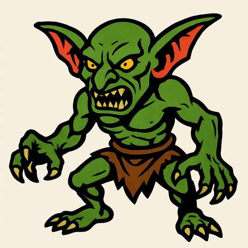 goblin canavar.
In-Game asset.  2d.  High contrast.  No shadows