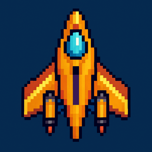 pixel shaceship facing foward.
In-Game asset.  2d.  High contrast.  No shadows