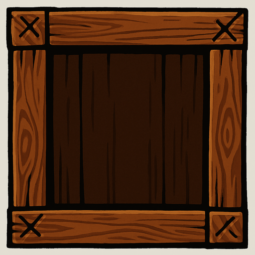 crea una caja de madera que este el medio vacio solo hacme el marco y un color de madera oscura en el centro.
In-Game asset.  2d.  High contrast.  No shadows