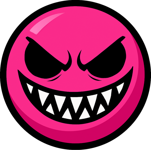 A pink ball with a evil smile.
In-Game asset.  High contrast.  No shadows