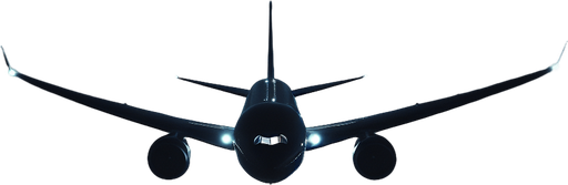 Air coaching airplane at night, from profile view