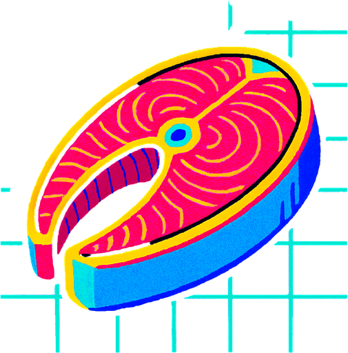 A raw fish steak. 80s arcade machine graphics..
In-Game asset.  2d.  High contrast.  No shadows