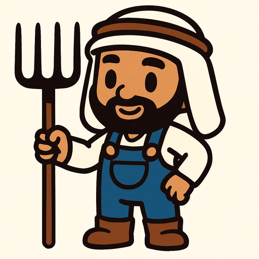A cute middle eastern farmer character.
In-Game asset.  2d.  High contrast.  No shadows