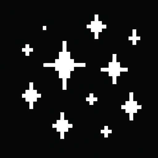 Пиксельные мималистичные звездочки видом сверху белого цвета
In-Game asset.  2d.  High contrast.  No shadows