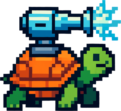a turtle with an ice gun on her shell, pixelart.
In-Game asset.  2d.  High contrast.  No shadows