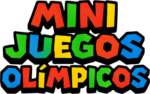 quiero que hagas un titulo en 2d que diga mini juegos olimpicos, la tipografia me gustaria tipo mario bros.
In-Game asset.  2d.  High contrast.  No shadows