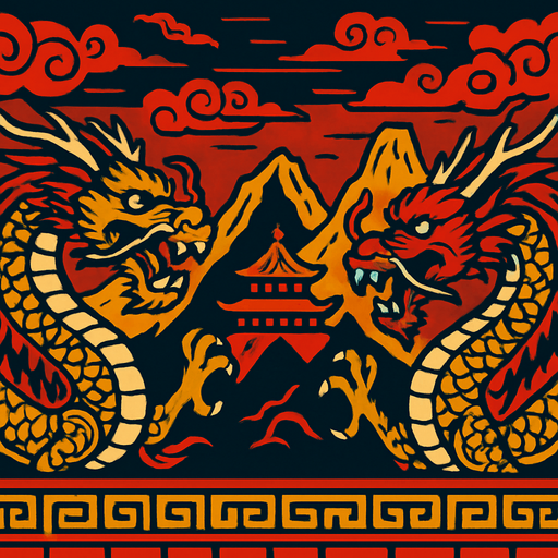Çin temalı ejderhalı bir arka plan moral kombat benzeri resim olsun.
In-Game asset.  2d.  High contrast.  No shadows
