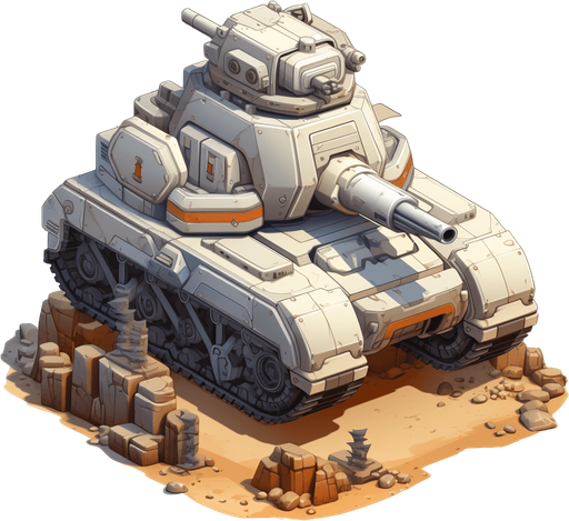Tank seen from the top
Single Game Texture. In-Game asset. 2d. Pixelart. White background. Blank background. Low detail. High contrast.