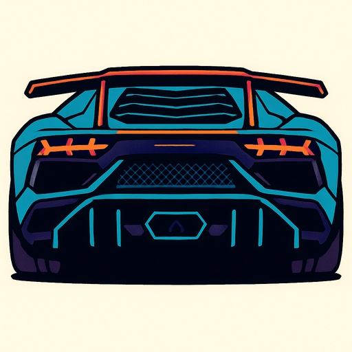 Arkası dönük lamborghini.
In-Game asset.  2d.  High contrast.  No shadows