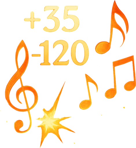 Design an icon for a toggle button labeled "Show Damage Numbers" in a fantasy tower defense game set in a magical concert hall. The icon should represent visible damage output using a musical and magical theme.

Main elements: show floating numbers (like “+35”, “-120”) rising or popping out from stylized musical symbols—such as a treble clef or burst of notes.
Optionally, display a glowing impact spark or small explosion with numbers around it to represent hit feedback.

Use gold, red, or white tones for the numbers and magical trails for emphasis.
Background should be neutral or dark, subtly textured (like velvet or wood), to enhance readability.

The icon must be square (256×256 px), readable at small sizes, and include no text.
Provide two visual states:

Enabled: numbers glowing, slightly animated or rising.

Disabled: numbers greyed out or crossed subtly with a muted tone.

Style: fantasy UI, clean and elegant, consistent with the musical combat theme of the game..
In-Game asset.  2d.  High contrast.  No shadows