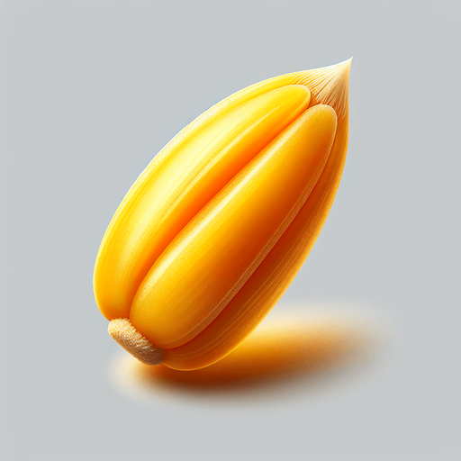 A single yellow corn seed..
Single Game Texture. In-Game asset. 2d. Blank background. High contrast. No shadows.