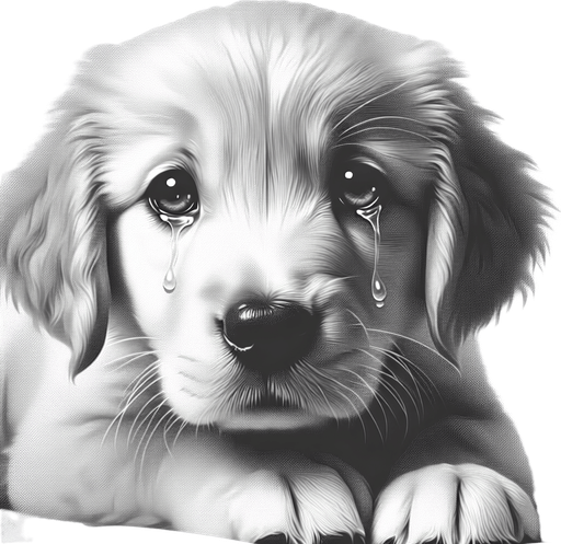 a sad crying golden retriever puppy. lying down. face on front paws. looking at viewer..
Single Game Texture. In-Game asset. 2d. Blank background. High contrast. No shadows.