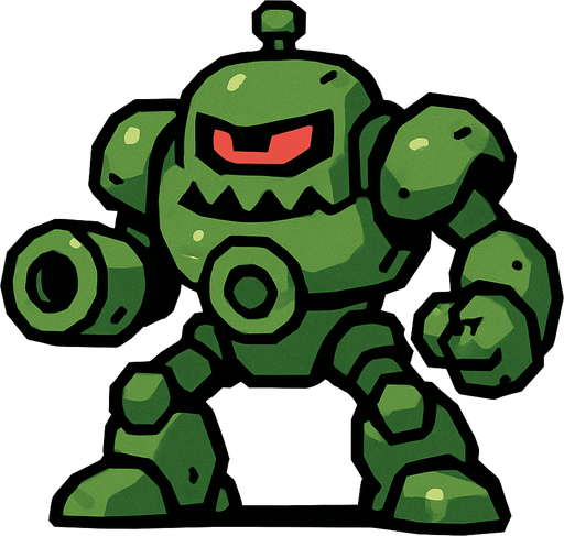 green robot enemy.
In-Game asset.  2d.  High contrast.  No shadows