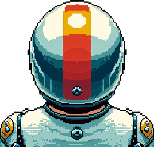 Directly overhead, plumb view of a man wearing a motorcycle helmet from the back (we see his back).
Zenith view, directly overhead, plumb view. NOT PERSPECTIVE!. Pixel art