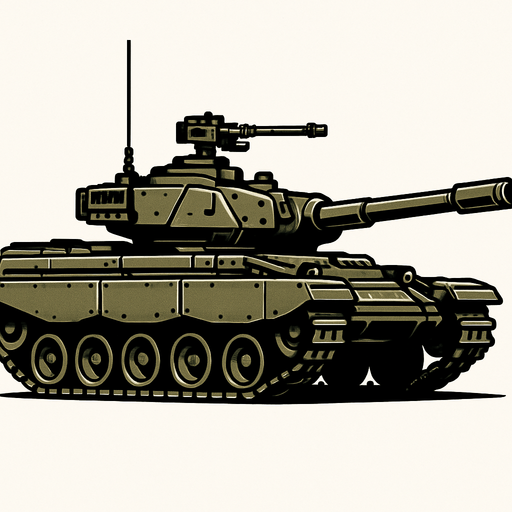 Savaş tankı, gerçekçi, yandan görünüm, yazısız.
In-Game asset.  High contrast.  No shadows