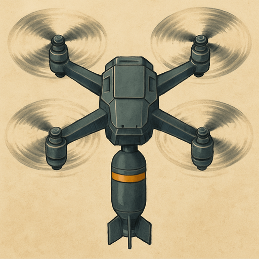 Bomber Drone with spinning rotors, from top view.