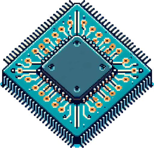 pixel art of a microchip no shadows.
Single Game Texture. In-Game asset. 2d. Blank background. High contrast. No shadows.