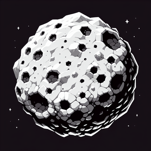 астероид.
Single Game Texture. In-Game asset. 2d. Blank background. High contrast. No shadows.