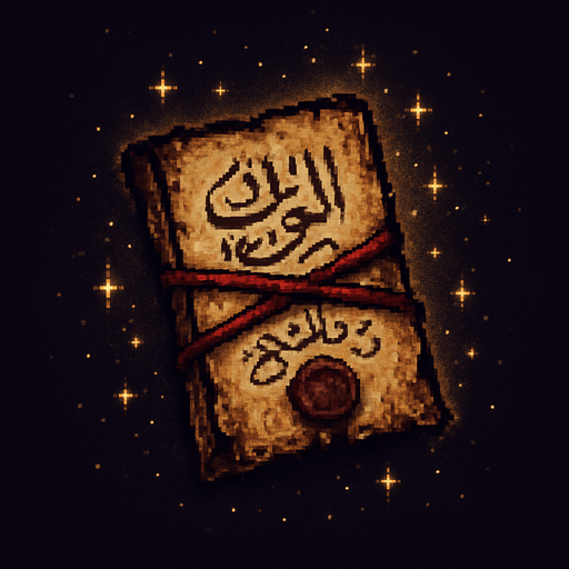 Create a pixel-art item asset of an ancient talisman inspired by Turkish folklore. It should appear as a folded parchment wrapped in an old red thread, with faint Ottoman-style calligraphy or mystical symbols visible. The talisman should have a glowing aura or faint sparkles to imply magical power. Optional details: slightly burned edges, aged paper texture, and traces of dried wax seal. The style should be mysterious, enchanted, and suitable for a 2D horror game. PNG format with transparent background, top-down or item-inventory view..
In-Game asset.  2d.  High contrast.  No shadows