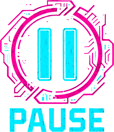Cyberpunk style pause symbol.
In-Game asset.  2d.  High contrast.  No shadows
