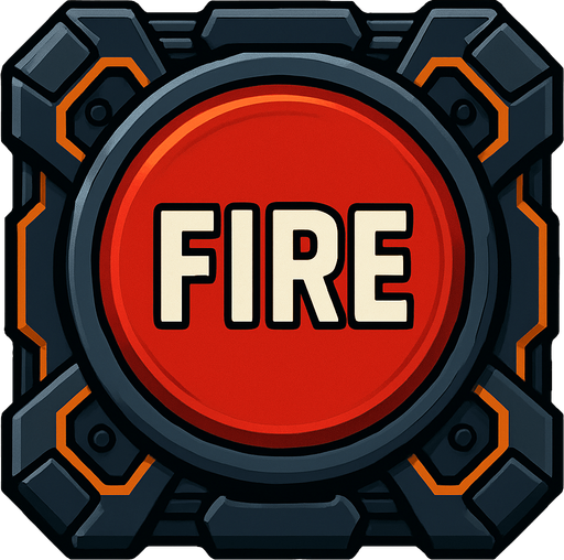 fire button for tank game controller. Fire button in mecha style.
In-Game asset.  2d.  High contrast.  No shadows