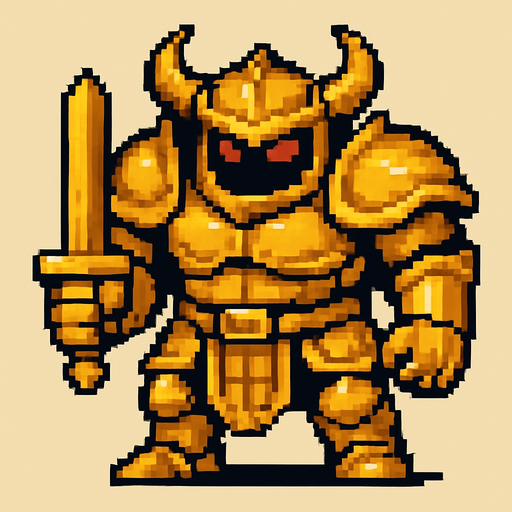 boss düşman altın zırh pixel art.
In-Game asset.  2d.  High contrast.  No shadows