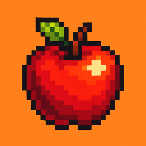 apple, pixelart.
In-Game asset.  2d.  High contrast.  No shadows