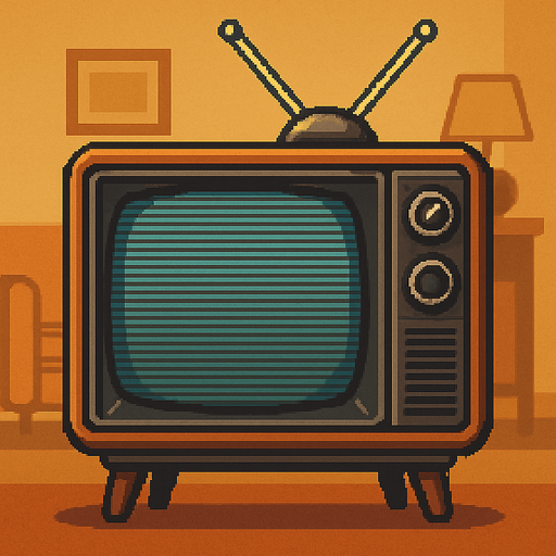 retro tube tv with crt scan lines. add a living room background behind the tv, front facing so i can use it as a menu selection screen
In-Game asset.  2d.  High contrast.  No shadows
