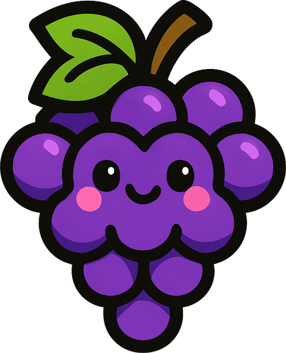 Grapes with a cute face.
In-Game asset.  2d.  High contrast.  No shadows