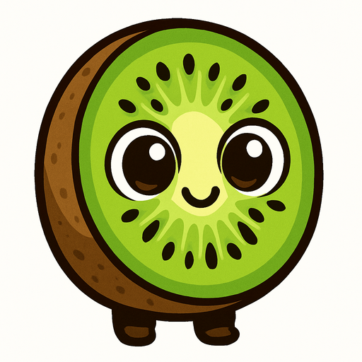 Kiwi Fruta con ojos lindos.
In-Game asset.  2d.  High contrast.  No shadows. Cartoon.